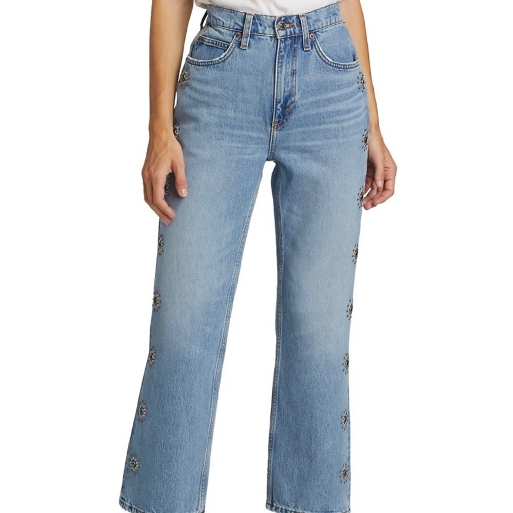 Redone Denim '70s Loose Flare Leg Jeans Indigo Stud - Picture 4 of 15